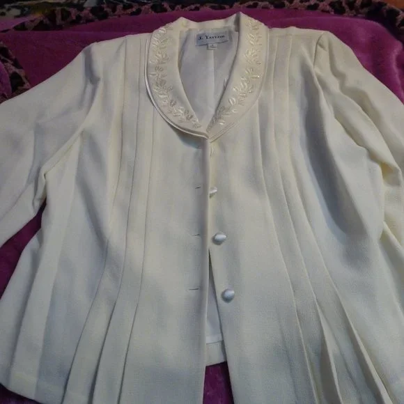 J. Taylor Ivory Sequin Collar Blazer Jacket Size 16 NWT Fully Lined Formal Caree - Picture 6 of 6